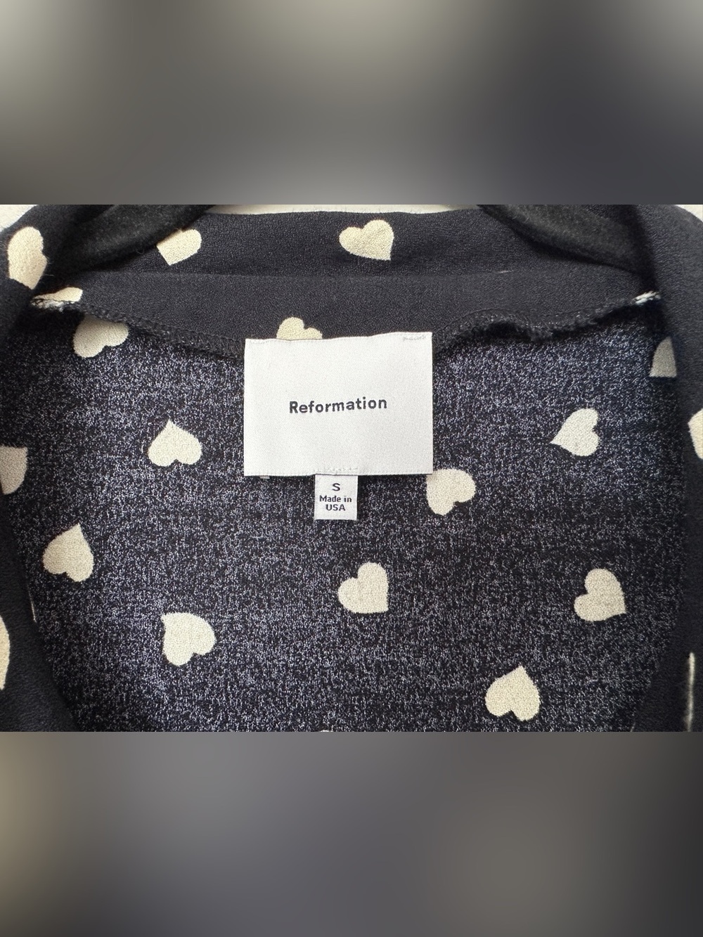 Reformation Joelle Top in Luv It Black w/ Cream White Hearts Size Small - Picture 6 of 8